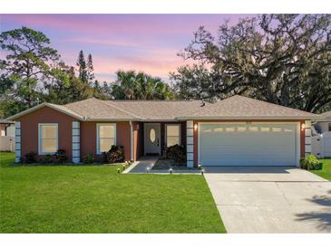 Charming single-story home featuring a well-manicured lawn, attached two-car garage, and classic architectural details at 703 New York Ave, South Daytona, FL 32119