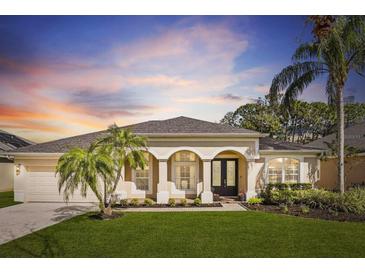 Charming single-story home with stucco exterior, manicured lawn, and double door entry at 12703 Dallington Ter, Winter Garden, FL 34787