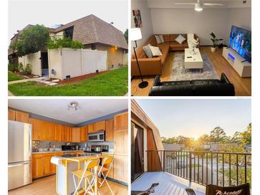 Showcasing the property's exterior, a comfortable living room, a full kitchen, and a balcony at 4088 Shannon Brown Dr, Orlando, FL 32808