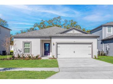 Charming single-story home with a well-manicured lawn and a two-car garage at 13283 Tula Loop, Astatula, FL 34705