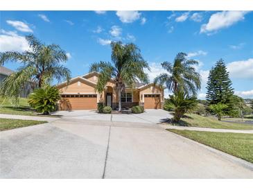 Beautiful home with a wide driveway and well-manicured landscaping including mature palms at 1892 Sanderling Dr, Clermont, FL 34711