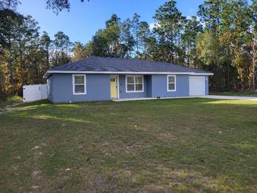Charming single-story home with a well-maintained lawn, blue exterior and new roof at 13378 Sw 89Th Ter, Ocala, FL 34473