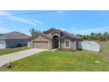 Charming single-Gathering home with a well-manicured lawn, attached garage, and inviting entryway at 329 W Aster Ct, Poinciana, FL 34759