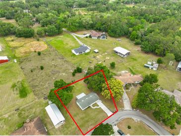 Expansive aerial view of the charming single-Gathering home with a spacious yard and mature trees at 9210 Lehall W Sq, Lakeland, FL 33810