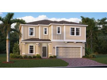 Charming two-story home with a two-car garage, neatly landscaped lawn, and inviting entryway at 2551 Peace Of Mind Ave, Kissimmee, FL 34744