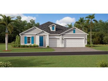 Charming single-Gathering home featuring a three car garage and manicured lawn at 4842 Waltham Forest Dr, Davenport, FL 33837