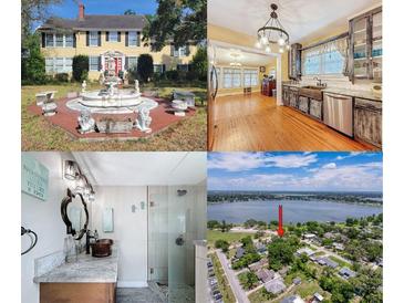 Real estate collage featuring a two-story traditional home with a water fountain at 800 W Lake Elbert Ne Dr, Winter Haven, FL 33881