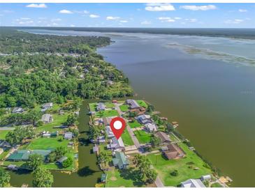 Aerial view of waterfront homes along canal with lush greenery and access to the river at 718 Cr 467, Lake Panasoffkee, FL 33538