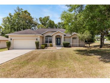 Charming single-story home featuring a well-manicured lawn and a two car garage at 9700 Sw 196 Circle, Dunnellon, FL 34432
