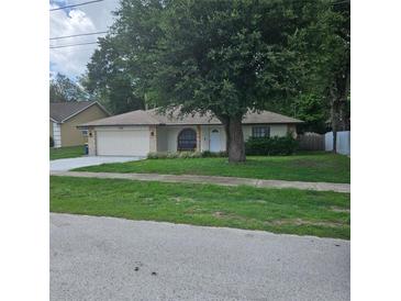 Charming single story home with an attached garage and mature trees in the front yard at 204 Madison St, Minneola, FL 34715