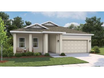 Charming single-story home featuring a two car garage, neutral paint, and a well manicured lawn at 5724 Haystack Drive, St Cloud, FL 34771