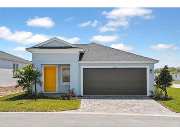 Charming one-story home features a two-car garage, bright yellow front door, and well-manicured landscaping at 9619 Sw 62Nd Ct, Ocala, FL 34476