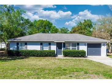 Charming single-story home featuring a well-maintained lawn, manicured hedges, and a gray two-car garage at 250 Hickory Ave, Orange City, FL 32763