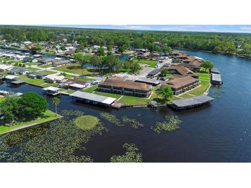 Waterfront community with boat docks on a scenic lake with lush greenery, offering a serene lifestyle at 1640 Juno Trl # 205A, Astor, FL 32102