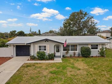 Charming single-story home featuring a well-maintained lawn, lovely landscaping, and an attached garage at 1074 Abeline Dr, Deltona, FL 32725