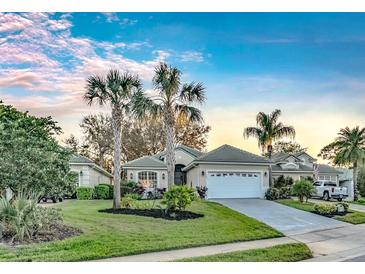 Beautiful single-story home featuring mature landscaping, palm trees, and a well-maintained lawn at 411 Foxhill Dr, Debary, FL 32713