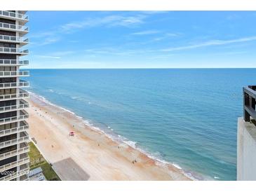 Expansive ocean view from a high-rise building overlooking a sandy beach on a bright day at 2900 N Atlantic Ave # 2003, Daytona Beach, FL 32118