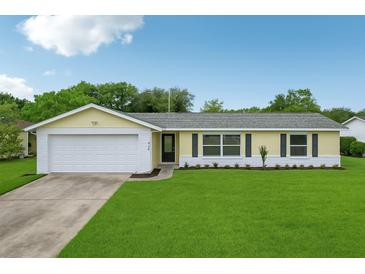 Charming single-story home featuring a 2-car garage, manicured lawn, and vibrant landscaping at 2486 Shiprock Ct, Deltona, FL 32738