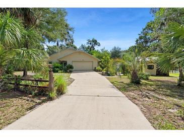 Charming single-story home with lush tropical landscaping and a long driveway at 5635 Burts Park Rd, De Leon Springs, FL 32130