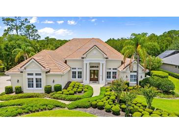 Beautifully landscaped home with a tile roof, manicured shrubs, and a double-door entrance for added curb appeal at 1324 Dovercourt Ln, Ormond Beach, FL 32174