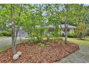 Beautiful front yard with lush landscaping and mature trees at 319 N Salisbury Ave, Deland, FL 32720
