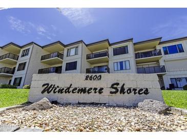 View of Windemere Shores complex sign offering coastal community living at 2600 Ocean Shore Blvd # 111, Ormond Beach, FL 32176