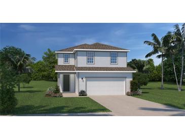 Two-story home featuring symmetrical windows, neutral siding, and a well-maintained lawn with mature palm trees at 7088 Lanier Falls Rd, Deland, FL 32724