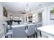 Open dining area features modern lighting, seating for eight, and flows into the kitchen for easy entertaining at 7036 Mapperton Dr, Windermere, FL 34786