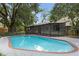 Inviting kidney-shaped pool with brick coping, screened patio, and lush landscaping at 4539 Wild Rose Ct, Orlando, FL 32808