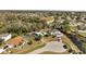 Scenic aerial view of a neighborhood featuring a home with solar panels and a screened-in pool area at 603 Pinehurst Ct, Kissimmee, FL 34758