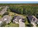 An aerial view of a residential neighborhood featuring a single-Gathering home with a lush green lawn and mature trees at 584 Aldenham Ln, Ormond Beach, FL 32174