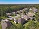 Aerial view showcases the neighborhood with tree-lined streets and well-maintained properties and natural beauty at 584 Aldenham Ln, Ormond Beach, FL 32174