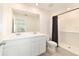 This bathroom features a double sink vanity, toilet and shower at 6677 Sw 81St Loop, Ocala, FL 34476