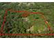 Aerial view of property boundaries and home nestled among lush greenery at 445 Se 98Th Ave, Webster, FL 33597