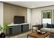 Cozy living room with stylish furniture, modern television console, and a window view at 9124 Sw 158Th Ln, Dunnellon, FL 34432