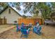 Backyard with a fire pit, Adirondack chairs, string lights, and shade from mature trees and privacy fence at 501 Washington Ave, Eustis, FL 32726