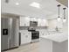 Modern kitchen featuring stainless steel appliances, white cabinetry, and a stylish backsplash at 15690 Sw 46Th Cir, Ocala, FL 34473
