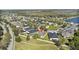 Neighborhood aerial shot showcasing lush green lawns and community amenities near a lake at 3657 Daydream Pl, St Cloud, FL 34772