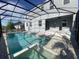 Inviting screened-in pool and spa with an outdoor living space, ideal for relaxation and entertainment at 1142 Blarney St, Minneola, FL 34715
