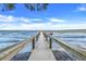 Picturesque view along a wooden dock extending into a serene lake with a clear blue sky at 9632 Spring Lake Dr, Clermont, FL 34711
