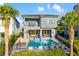 Inviting backyard showcasing a refreshing pool, comfortable seating, and mature palm trees at 1514 Corolla Ct, Reunion, FL 34747