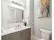 Well-lit bathroom features a vanity with modern fixtures and a clean design at 1514 Corolla Ct, Reunion, FL 34747