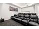 Comfortable home theater with tiered seating, black leather recliners, and a projector at 1514 Corolla Ct, Reunion, FL 34747