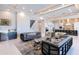 Open-concept living space with kitchen, wet bar, and comfortable lounge seating at 1514 Corolla Ct, Reunion, FL 34747