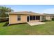 View of the backyard showing lush lawn, brick patio and privacy hedges at 8166 Sw 80Th Ter, Ocala, FL 34476