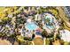 Stunning aerial view of the community pool with lounge seating, water features, and mature landscaping at 1450 Rolling Fairway Dr, Davenport, FL 33896