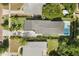 Overhead view of modern home, showcasing the roof, pool, driveway, and landscaped yard surrounded by neighboring properties at 1521 Chestnut Ave, Winter Park, FL 32789