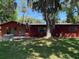 Backyard of the house features green grass and large tree that provides shade from the sun at 1818 Mango Tree Dr, Edgewater, FL 32132
