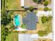 Aerial view showcasing a private backyard pool and well-manicured lawn in a residential neighborhood at 219 Vermont Ave, St Cloud, FL 34769
