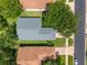 An aerial view of the property, showing the layout, roof, and proximity to neighboring houses and the street at 777 Summit Greens Blvd, Clermont, FL 34711